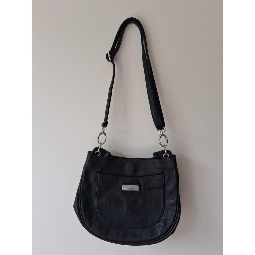 Nicole Miller New York Black Crossbody Bag Handbag Purse Removable Strap Classic